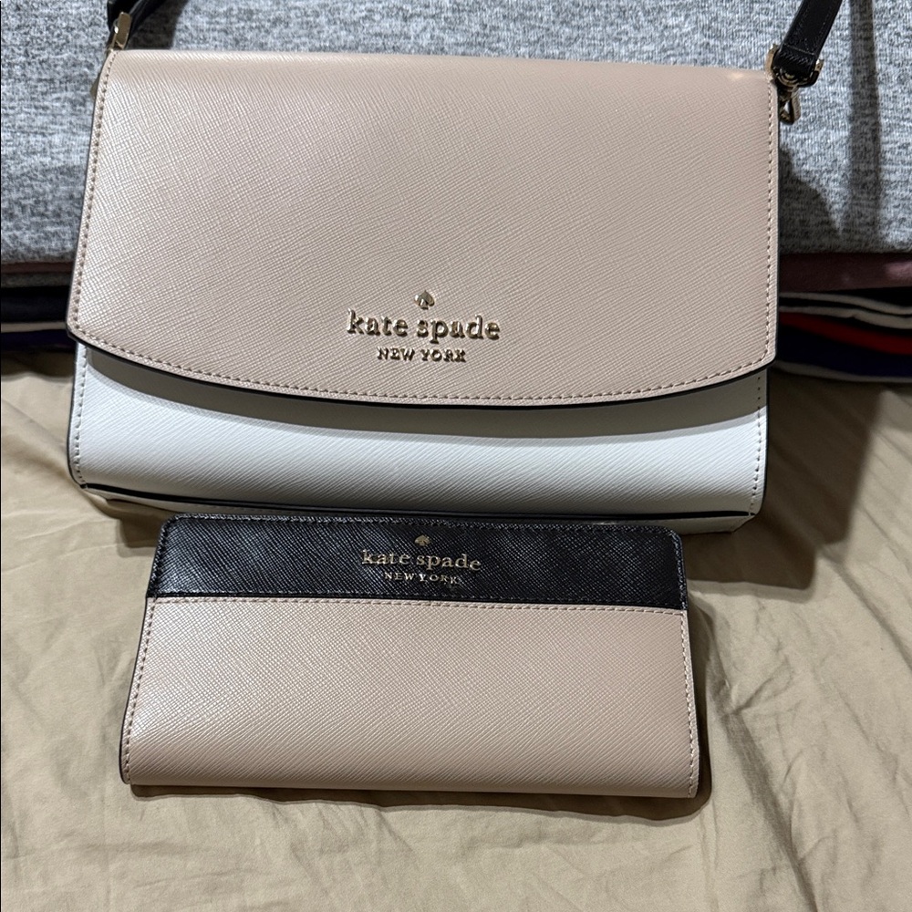 Kate Spade Tan and Black Crossbody Bag Set